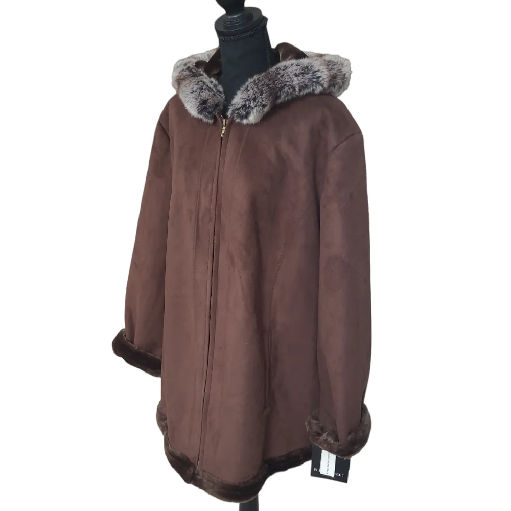 Vintage NWT Fleet Street women's hooded faux fur shearling coat 2X, new - Picture 1 of 16